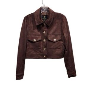 House of Harlow 1960 Microsuede Cropped Button Front Trucker Jacket